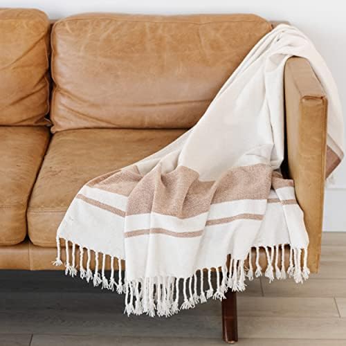 מותרות רכות חמורות צ'ניל שוליים שוליים שמיכה לספה | 50 x 60 רך, מרקם, רך, חם, שופך בוהו פסים